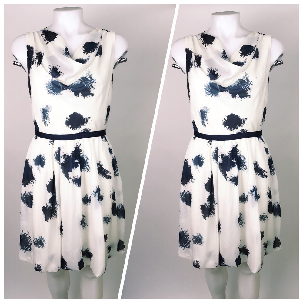LOFT Sleeveless Floral Waterfall Neck Dress